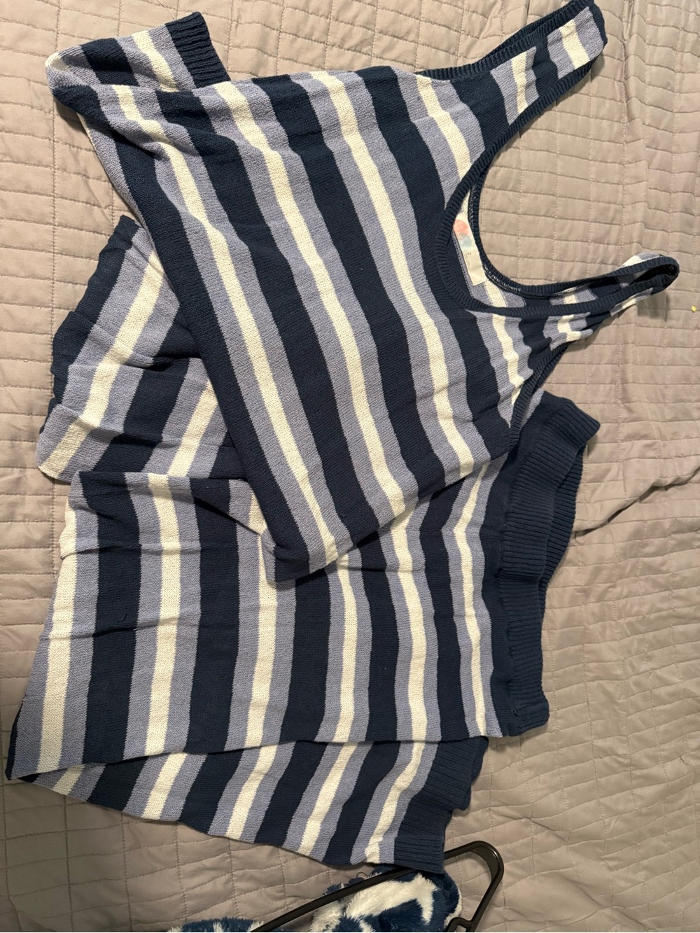 Free People Navy and Cream Striped Tank Top